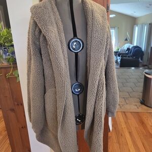 Cozy Tan Hooded Sherpa Cardigan